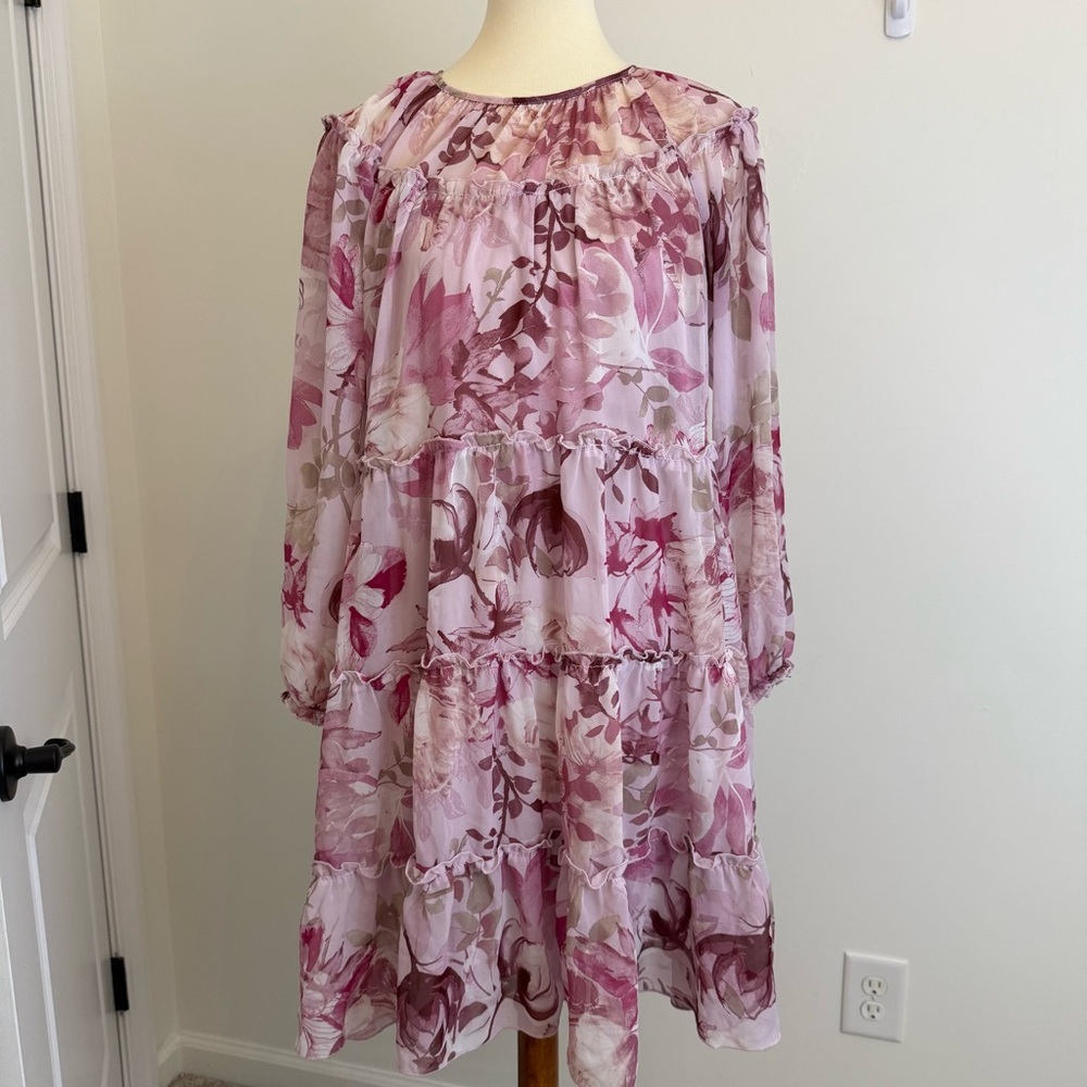 Kate and Lily Fit Flare Dress Maxi Size 10 Pink Romantic Flowy Tiered Coquette
